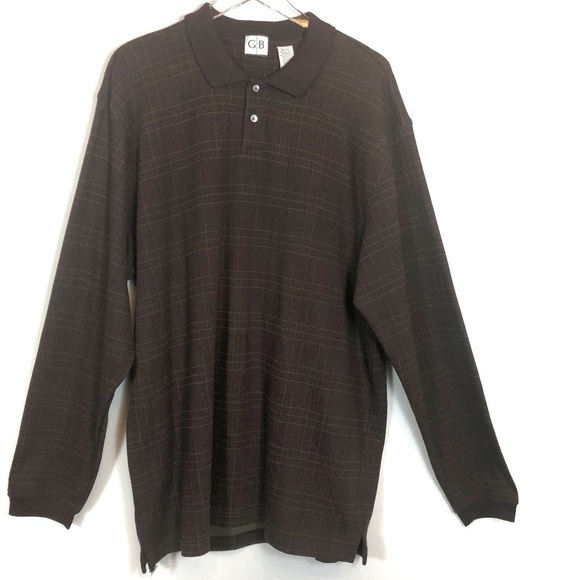 Geoffrey Beene Long Sleeve Checkered Polo Shirt - Picture 1 of 7